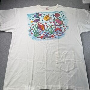 Vintage 1993 Alore‎ Barrier Reef Fish T-Shirt One Size Single Stitch Ocean Art